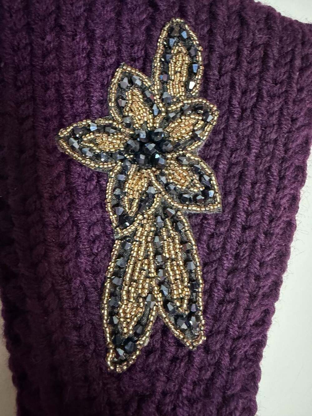APT. 9 Purple Knit Headband Ear Warmer with Beaded Flower Applique and Buttons